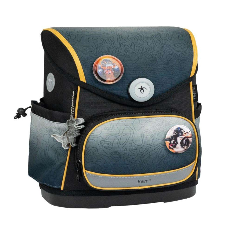 BELMIL Schulranzen COMPACT PLUS Set 5 tlg -Black Grey seitliche Front