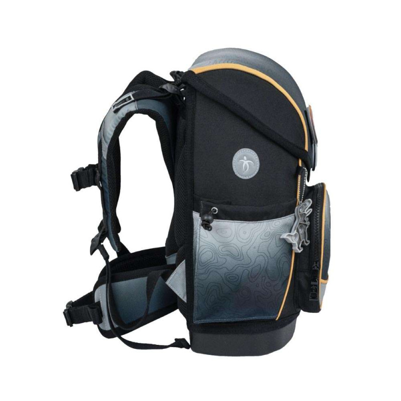 BELMIL Schulranzen COMPACT PLUS Set 5 tlg -Black Grey seitlich