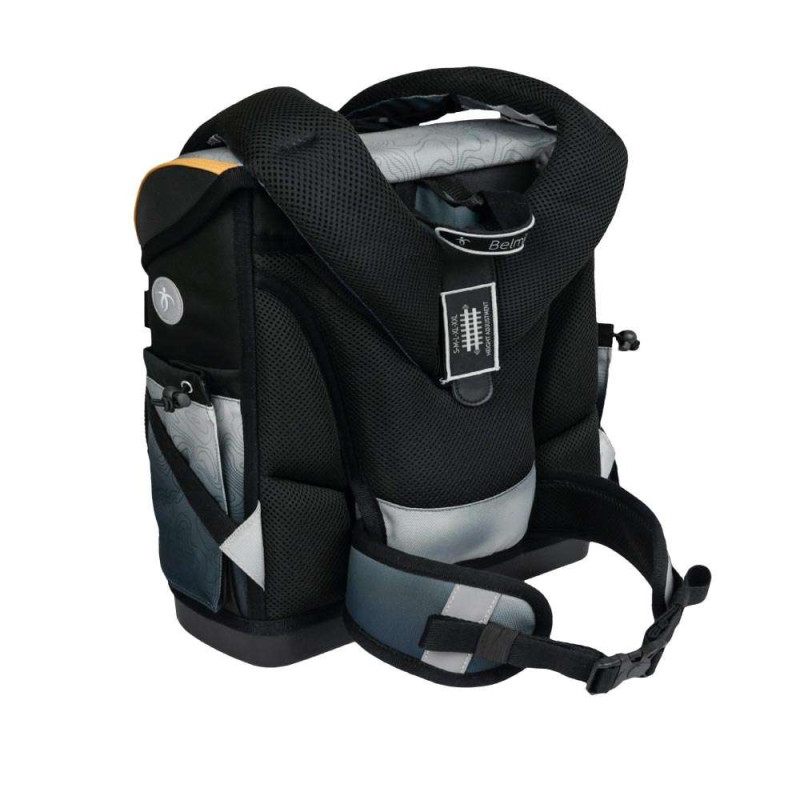 BELMIL Schulranzen COMPACT PLUS Set 5 tlg -Black Grey Rückansicht mit Tragegurt oben