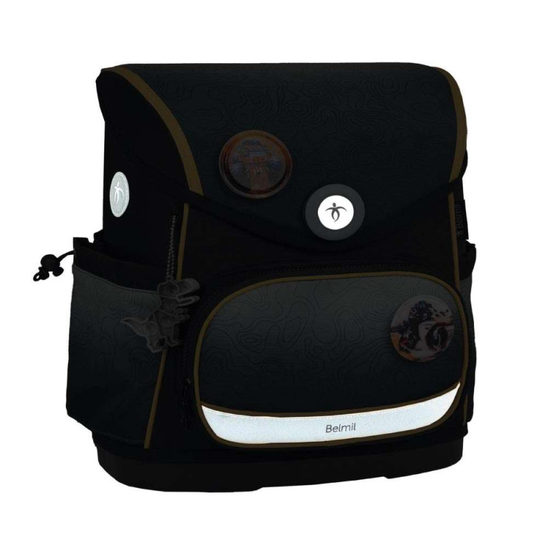 BELMIL Schulranzen COMPACT PLUS Set 5 tlg -Black Grey reflektierend
