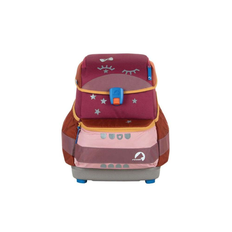 FINKID Schulranzen EKO SMART - berry mix beklebt mit den reflektierenden Buddy Stickern