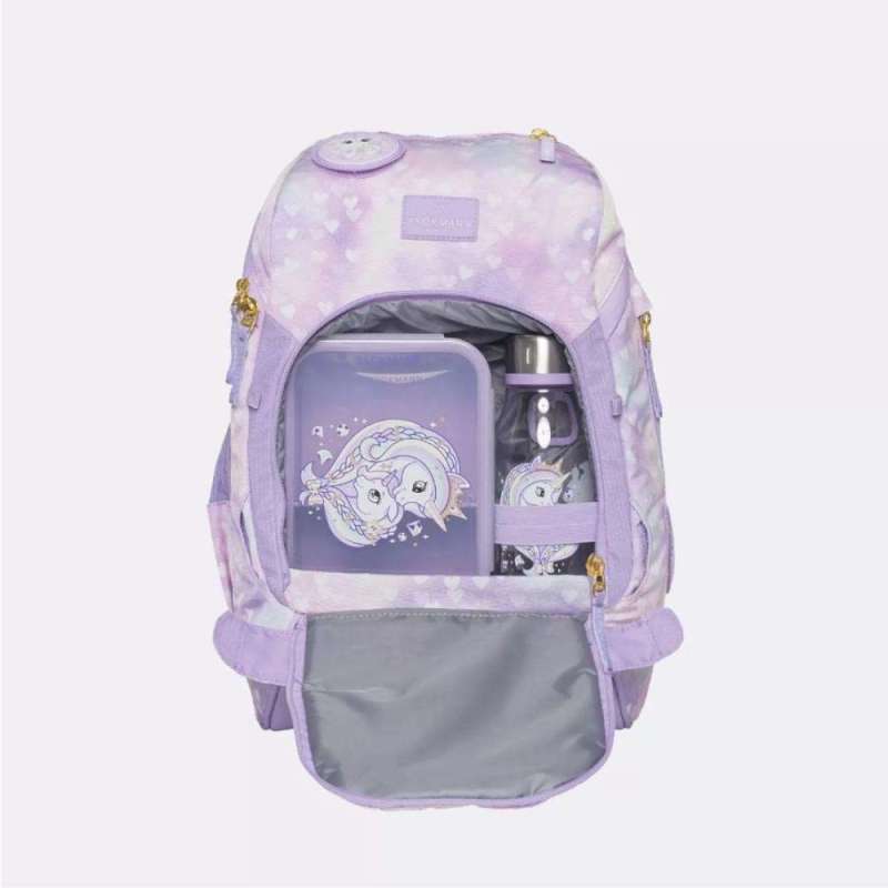 BECKMANN Schulranzen Active Air FLX 6 tlg - Unicorn Princess Purple Front geöffnet