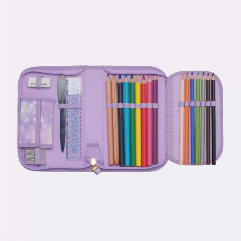 BECKMANN Schulranzen Active Air FLX 6 tlg - Unicorn Princess Purple Schüleretui geöffnet