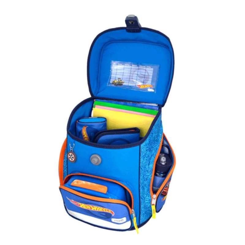 SCOOLI Schulranzen Set EasyFit 5 tlg - Hot Wheels seitlich offen gefüllt