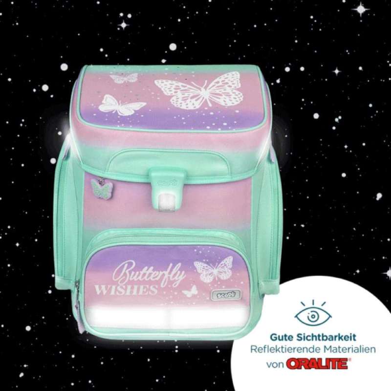 SCOOLI Schulranzen Set EasyFit 5 tlg - Butterfly Wishes reflektierend