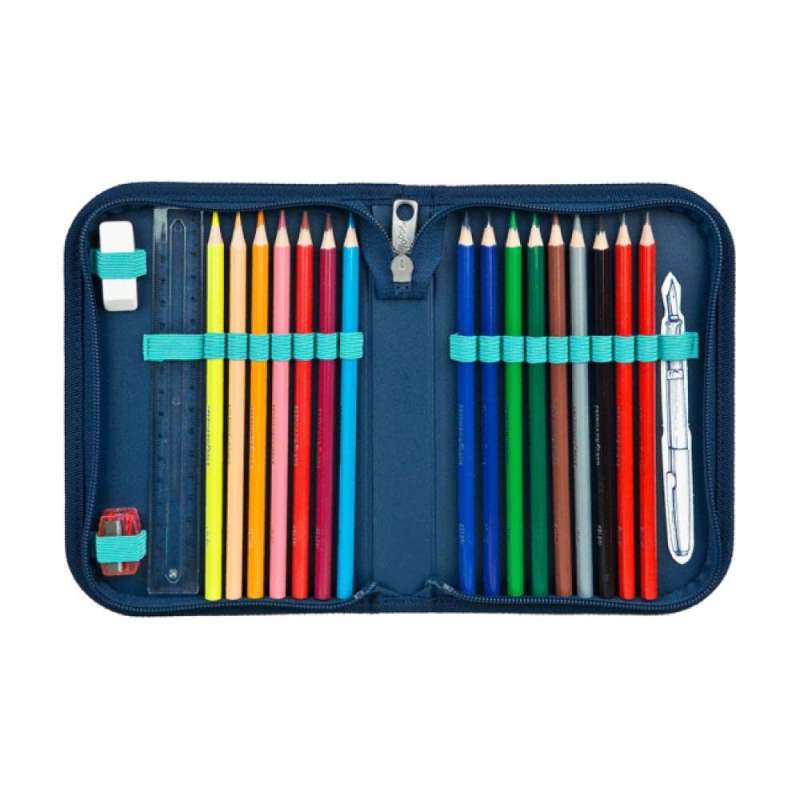 SCOOLI Schulranzen Set EasyFit 5 tlg - Dotty Dolphin Schüleretui offen