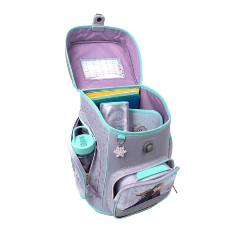 SCOOLI Schulranzen Set EasyFit 5 tlg - Frozen seitlich offen gefüllt