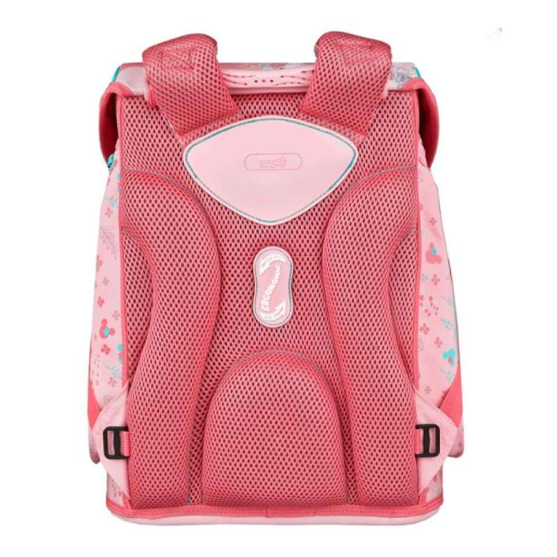 SCOOLI Schulranzen Set EasyFit 5 tlg - Minnie Mouse Rückansicht mit Tragegurte oben