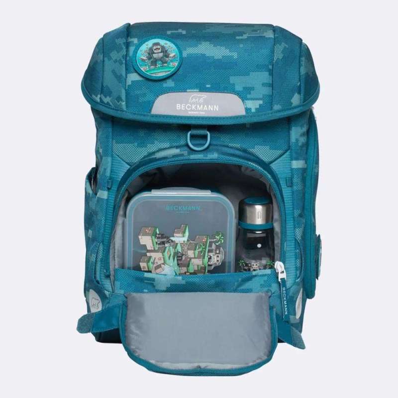 BECKMANN Schulranzen Set AIR PLUS 6 tlg - Jungle Game Front Reißverschluss offen