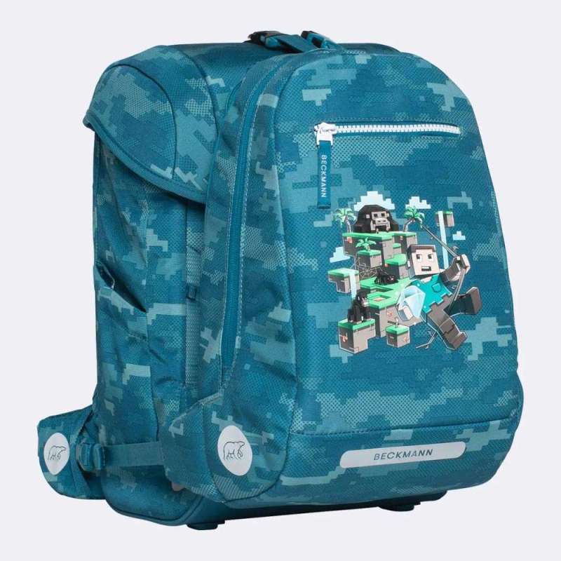 BECKMANN Schulranzen Set AIR PLUS 6 tlg - Jungle Game Rückansicht mit Sporttasche