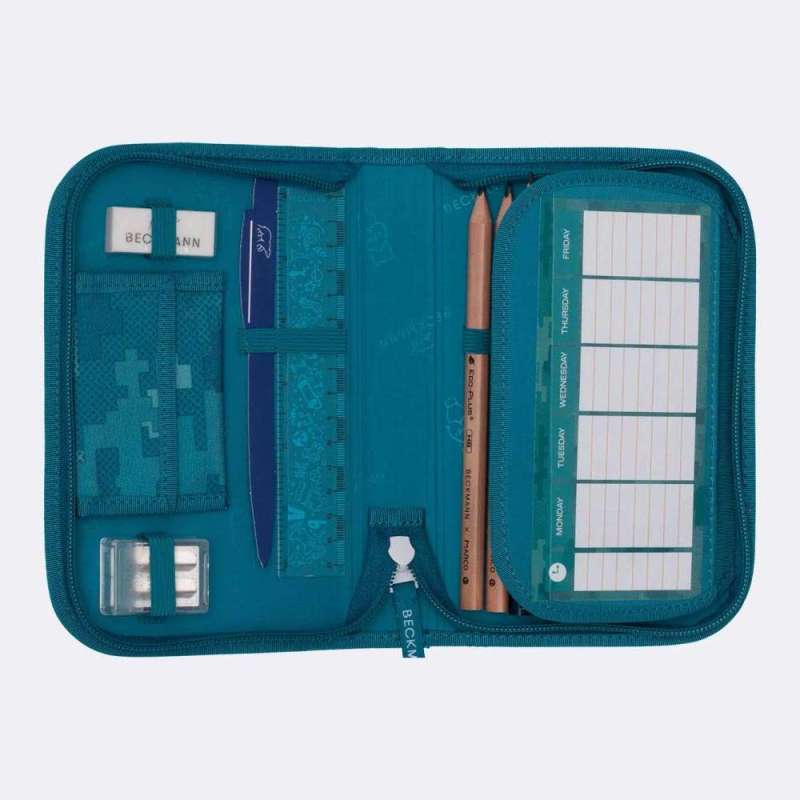 BECKMANN Schulranzen Set AIR PLUS 6 tlg - Jungle Game Schüleretui offen