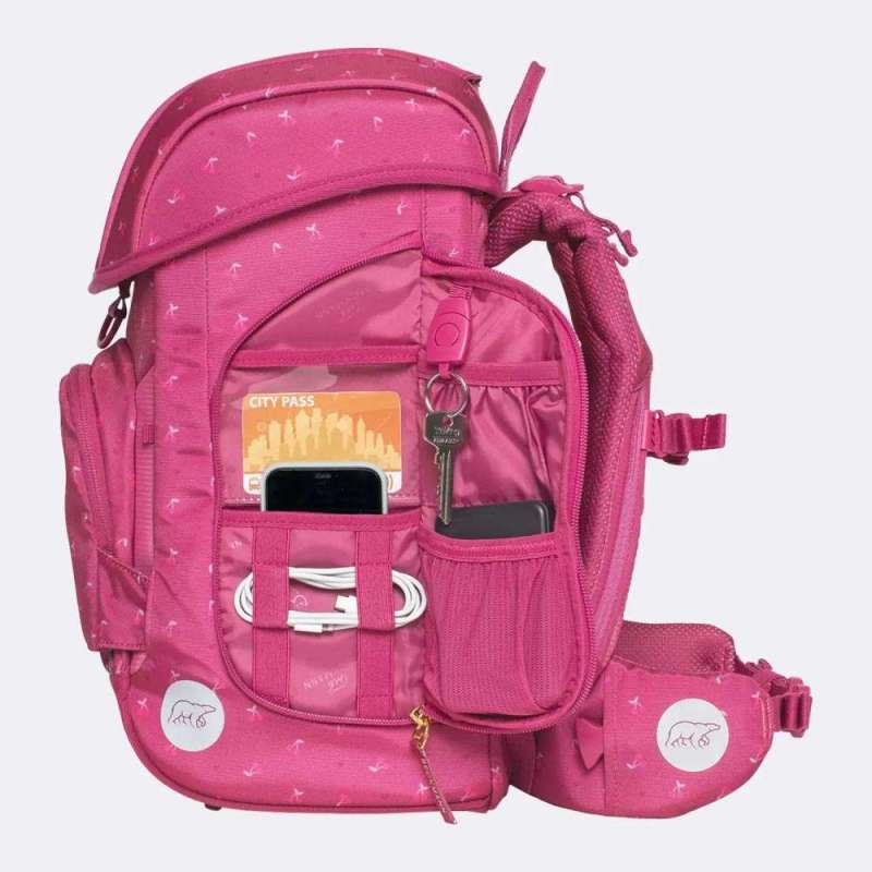 BECKMANN Schulranzen Set AIR PLUS 6 tlg - Cherry Seitentasche offen gefüllt