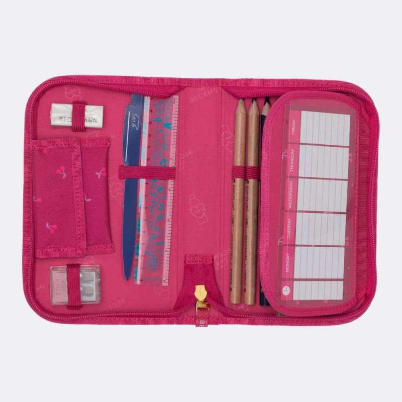 BECKMANN Schulranzen Set AIR PLUS 6 tlg - Cherry Schüleretui halboffen