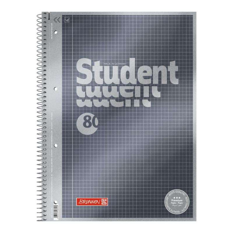 Collegeblock Premium Student | A4, Lineatur 22, 80 Blatt, anthrazit - Front