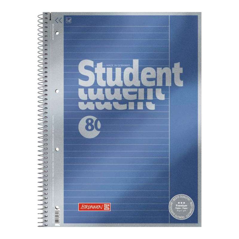 Collegeblock Premium Student | A4, Lineatur 25, 80 Blatt, blau - Front
