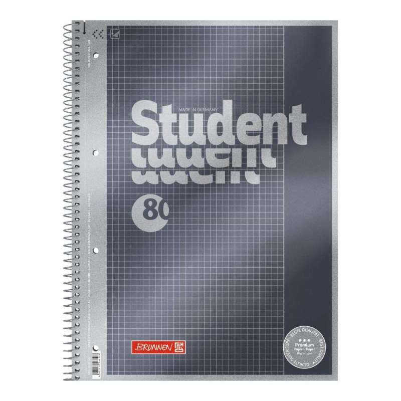 Collegeblock Premium Student | A4, Lineatur 26, 80 Blatt, anthrazit - Front