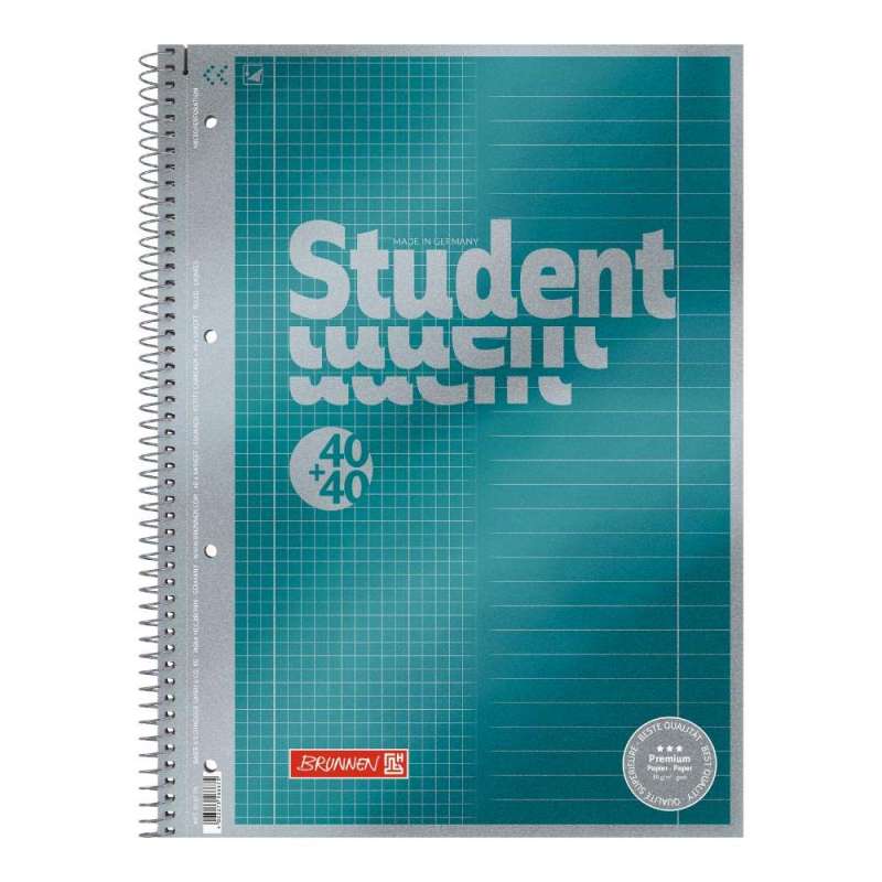 Collegeblock Premium Student „DUO“ | A4, kariert/liniert, 80 Blatt, petrol - Front