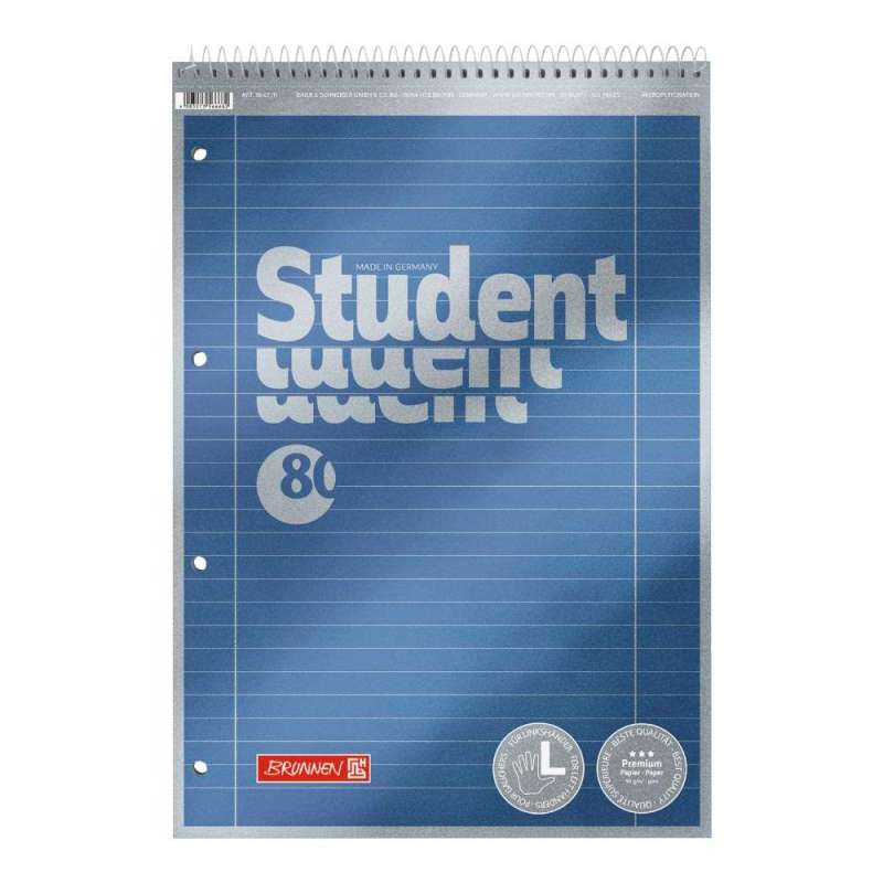 Collegeblock Premium Student Spirale oben | A4, Lineatur 27, 80 Blatt, blau - Front