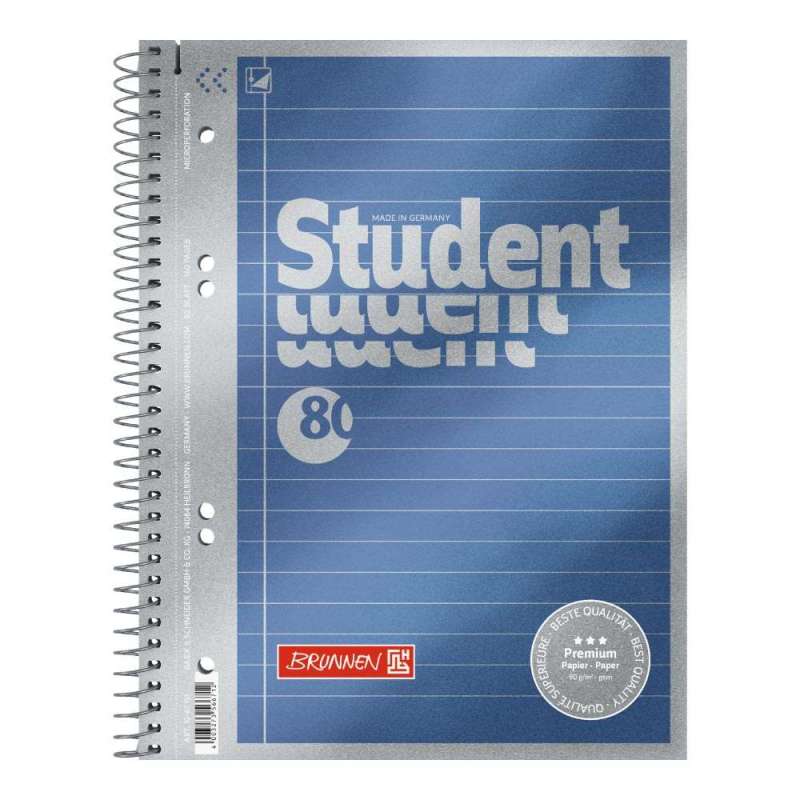 Collegeblock Premium Student | A5, Lineatur 4, 80 Blatt, blau - Front