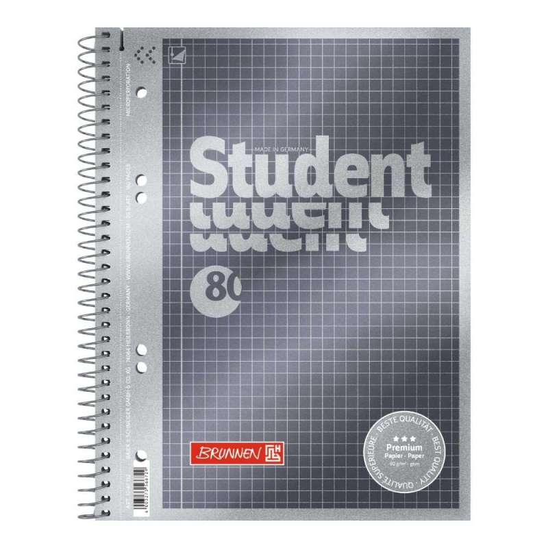 Collegeblock Premium Student | A5, Lineatur 5, 80 Blatt, anthrazit - Front
