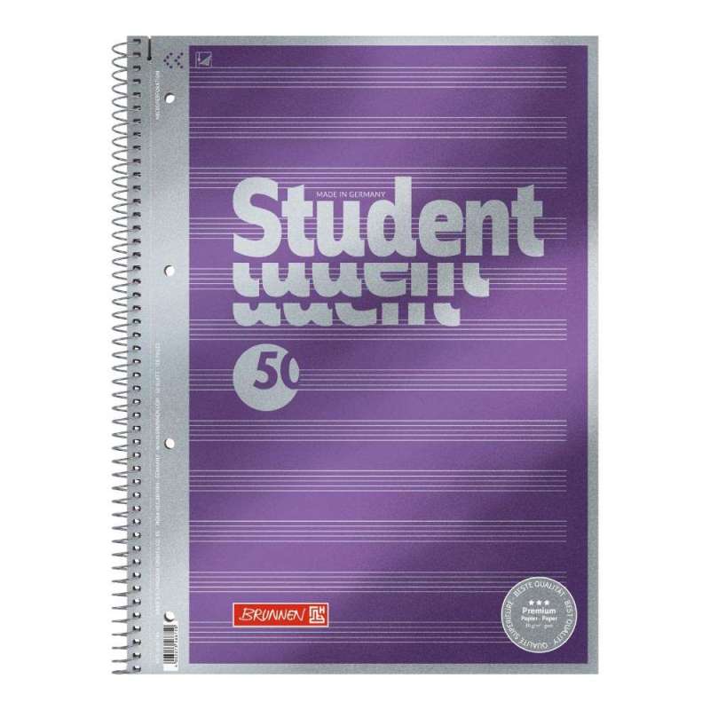 Collegeblock Premium Student „Noten“ | A4, Lineatur 14, 50 Blatt, violett - Front