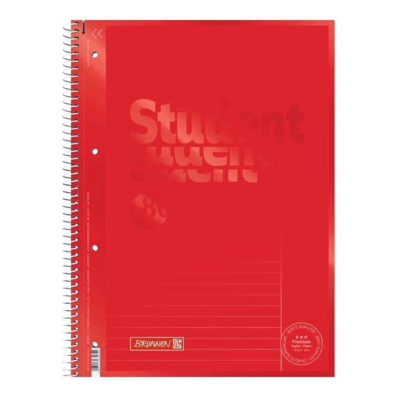 Collegeblock Premium Student Colour Code | A4, Lineatur 25, 80 Blatt, red - Front