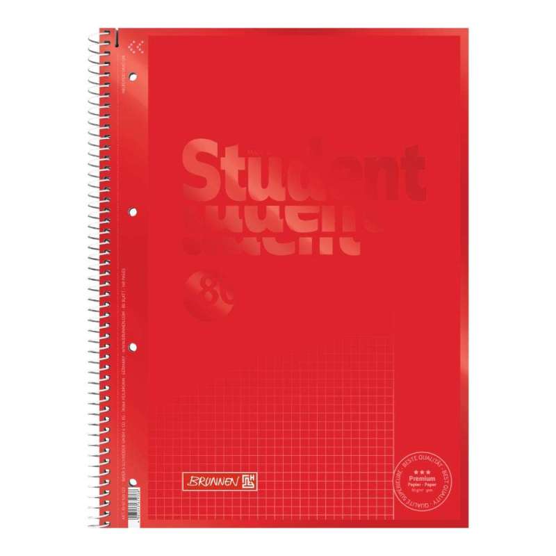 Collegeblock Premium Student Colour Code | A4, Lineatur 26, 80 Blatt, red - Front