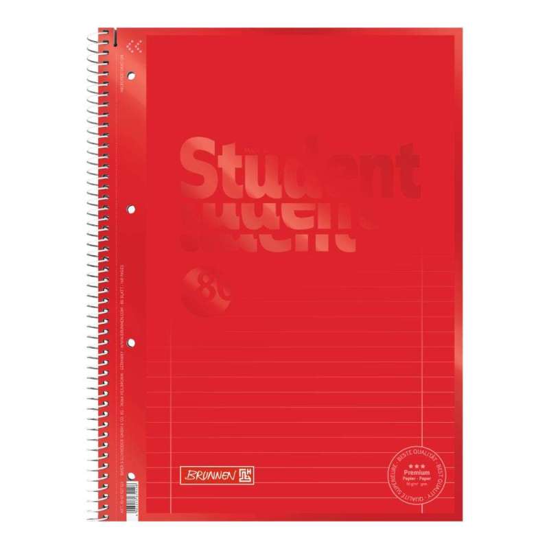 Collegeblock Premium Student Colour Code | A4, Lineatur 27, 80 Blatt, red - Front