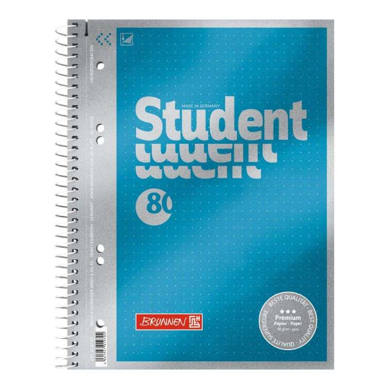 Collegeblock Premium Student | A5, punktiert, 80 Blatt, blau - Front
