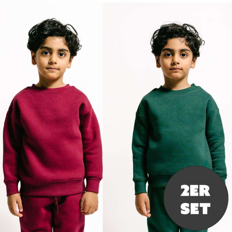 CHILDREN URBAN BASICS - Sweatshirt & Jogginghose - Bottle Green & Bordeaux Front
