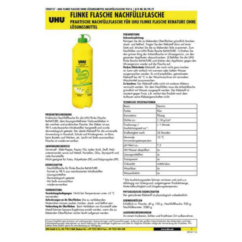 UHU Alleskleber Flinke Flasche Nachfüllflasche, 950 g hinten 2
