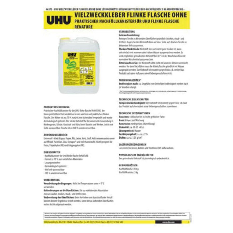 UHU Alleskleber Flinke Flasche 5 kg hinten