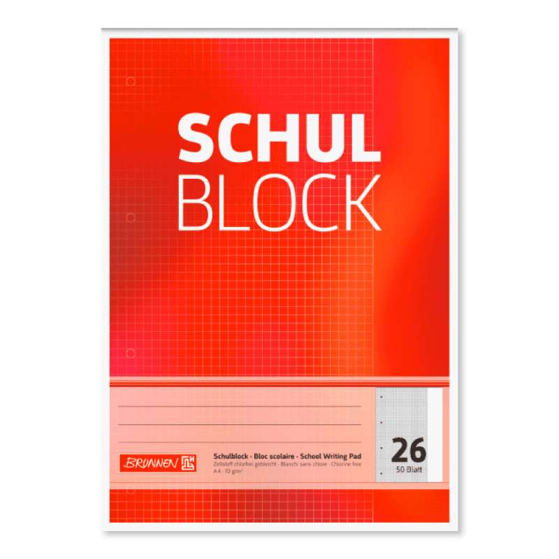 BRUNNEN Schulblock Rand gelocht A4 Lineatur 26 kariert