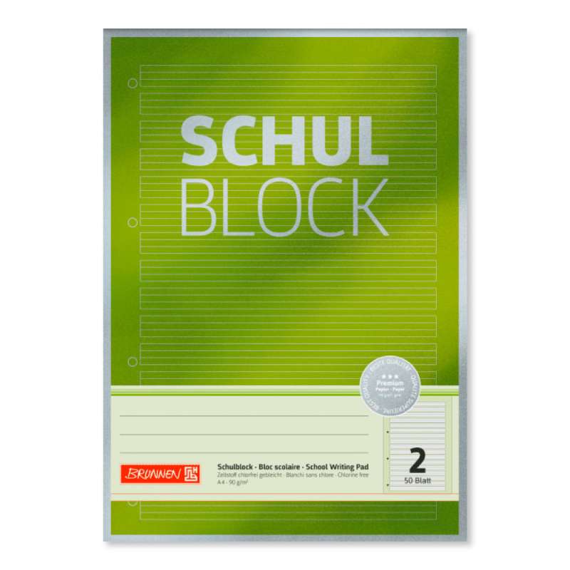 BRUNNEN Schulblock Premium Rand gelocht 90g/qm A4 Lineatur 2