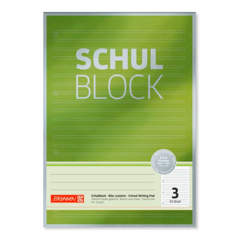 BRUNNEN Schulblock Premium Rand gelocht 90g/qm A4 Lineatur 3