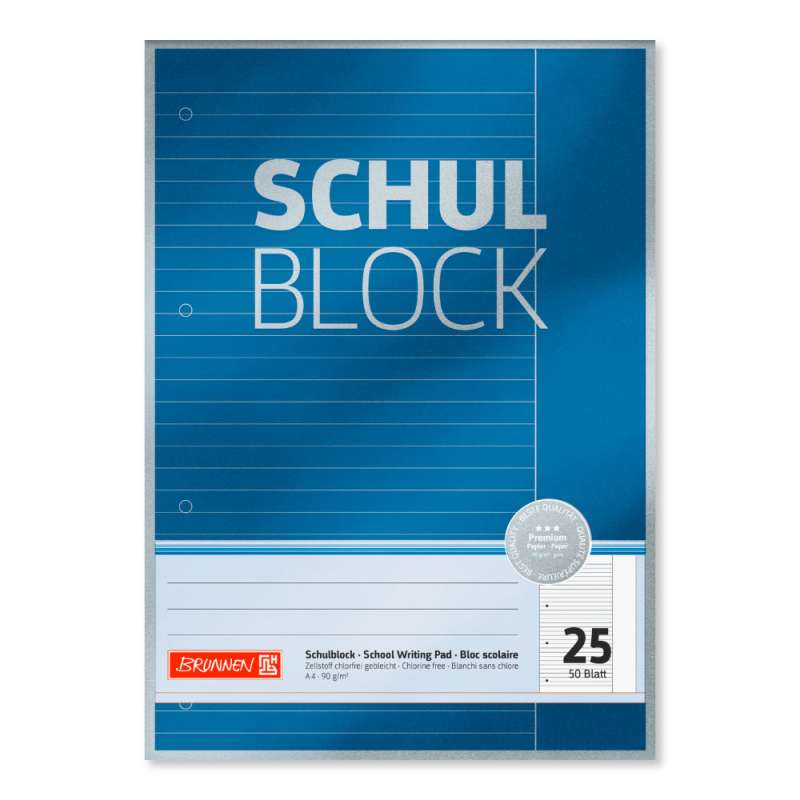 BRUNNEN Schulblock Premium Rand gelocht 90g/qm A4 Lineatur 25
