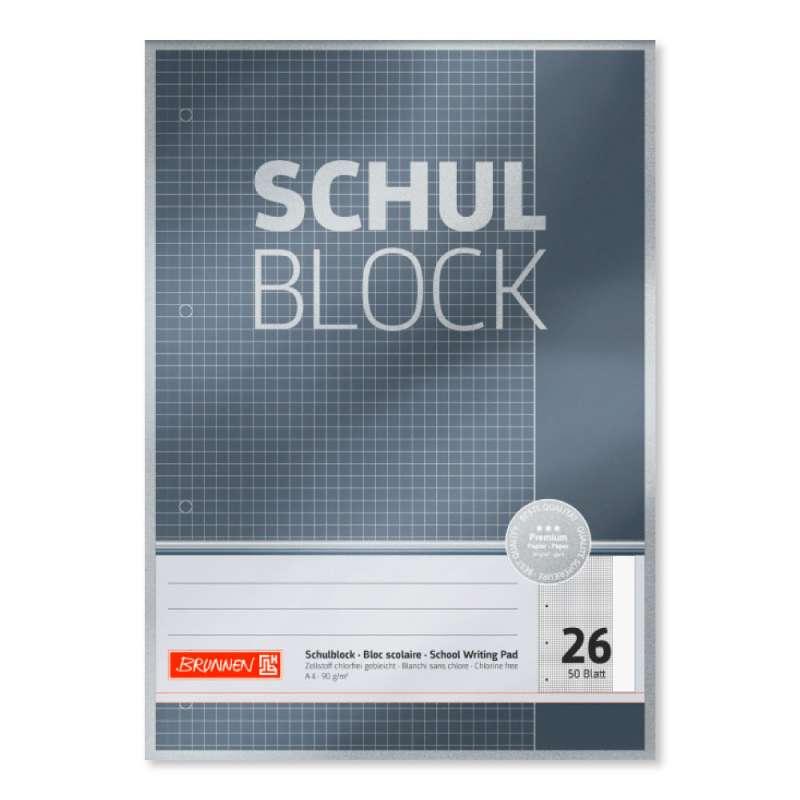 BRUNNEN Schulblock Premium Rand gelocht 90g/qm A4 Lineatur 26