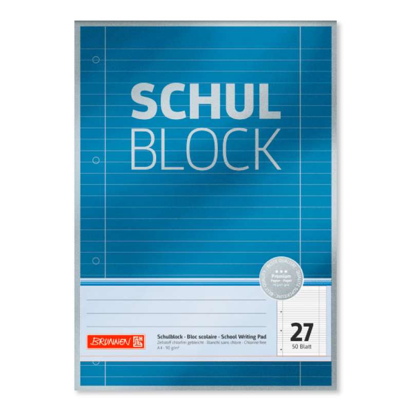 BRUNNEN Schulblock Premium Rand gelocht 90g/qm A4 Lineatur 27