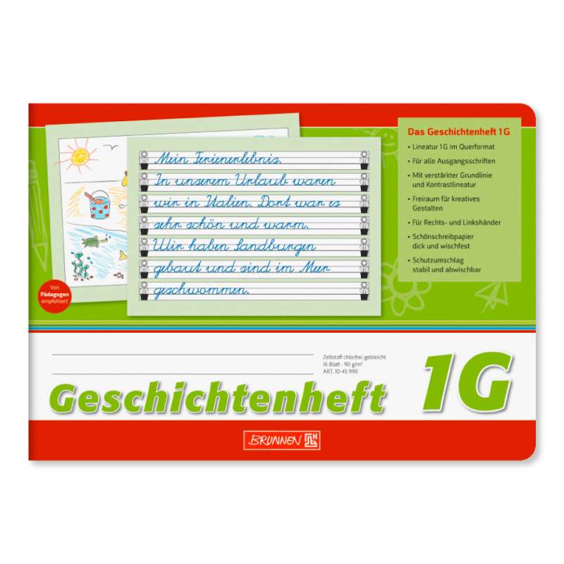 BRUNNEN Geschichtenheft A5 quer Lin. 1G 16 Blatt