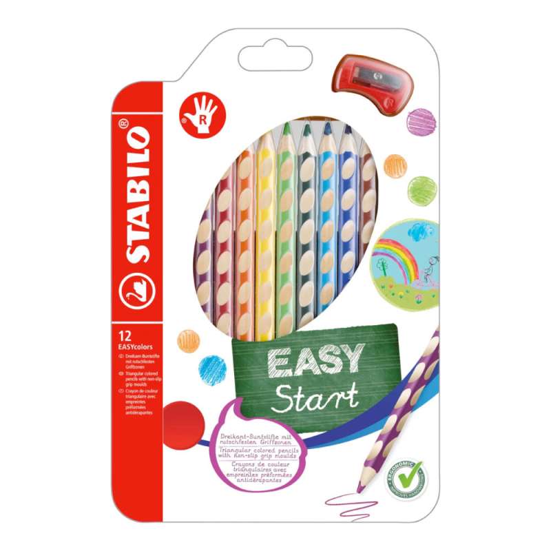 STABILO ergonomische Buntstifte EASYcolors Rechtshänder 12er Set mit Spitzer