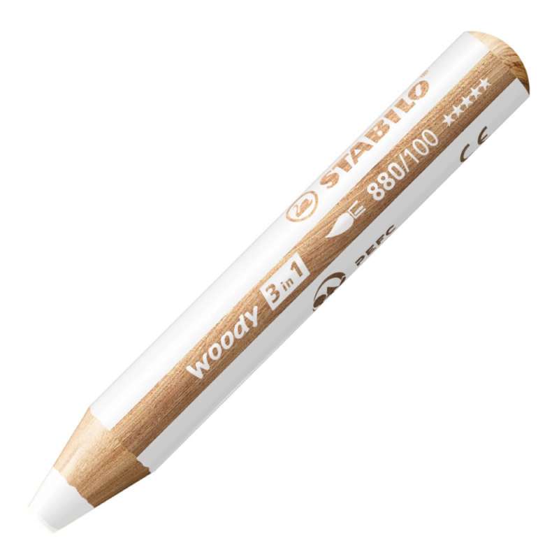 STABILO Buntstift, Wasserfarbe & Wachsmalkreide woody 3 in 1 Einzelstift weiß