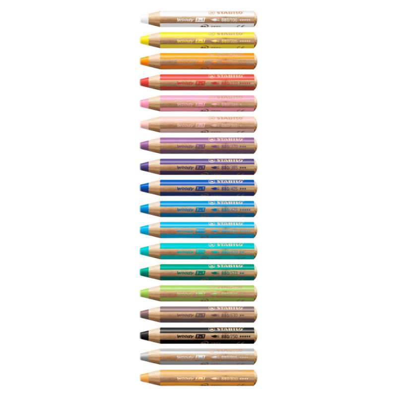 STABILO Buntstift, Wasserfarbe & Wachsmalkreide woody 3 in 1 Einzelstift weiß Übersicht alle Farben