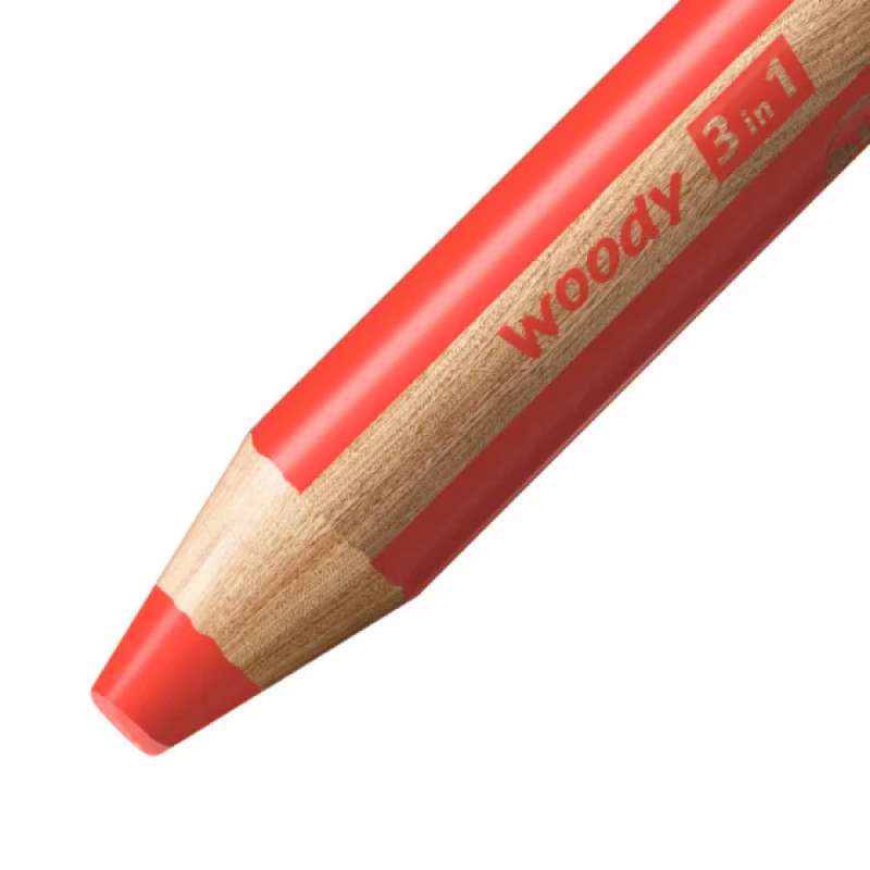 STABILO Buntstift, Wasserfarbe & Wachsmalkreide woody 3 in 1 Einzelstift STABILOrot Mine