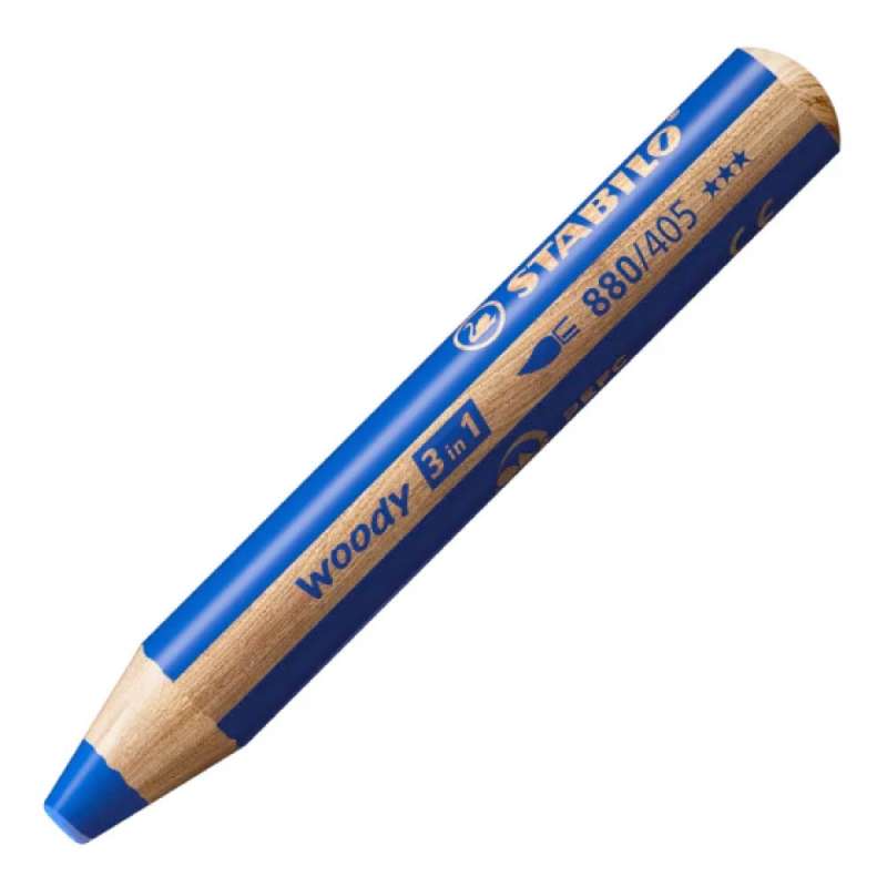 STABILO Buntstift, Wasserfarbe & Wachsmalkreide woody 3 in 1 Einzelstift ultramarineblau
