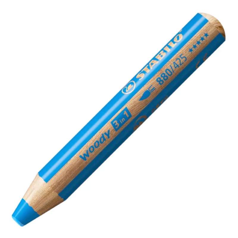 STABILO Buntstift, Wasserfarbe & Wachsmalkreide woody 3 in 1 Einzelstift mittelblau