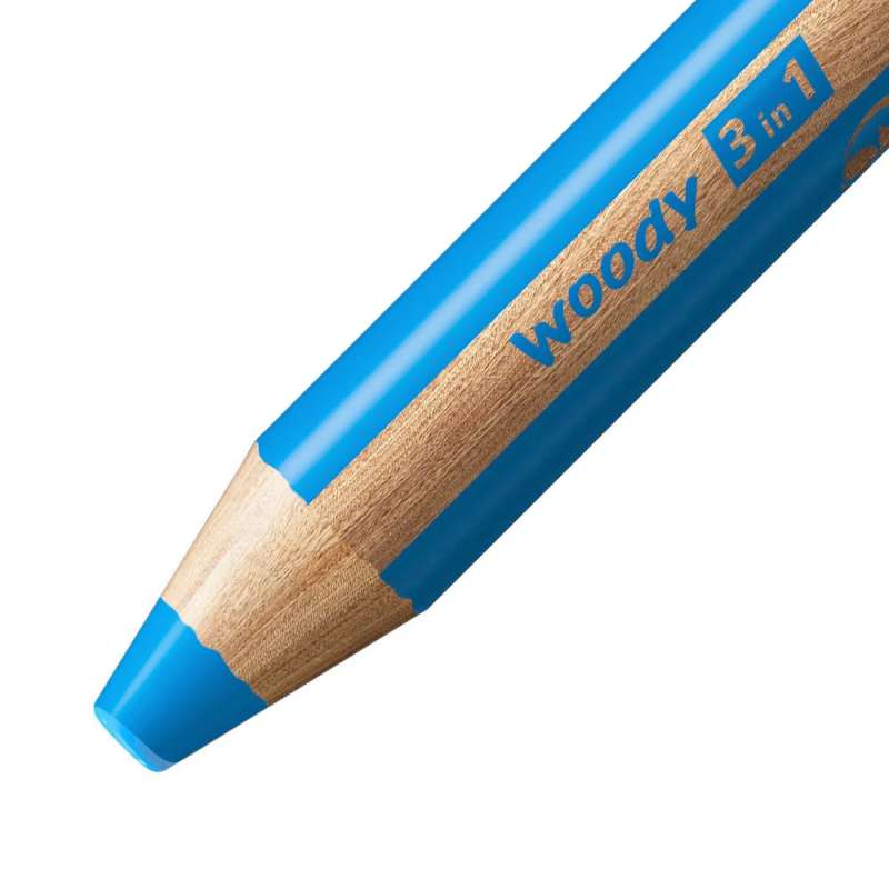 STABILO Buntstift, Wasserfarbe & Wachsmalkreide woody 3 in 1 Einzelstift mittelblau Mine
