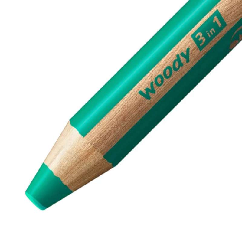 STABILO Buntstift, Wasserfarbe & Wachsmalkreide woody 3 in 1 Einzelstift dunkelgrün Mine