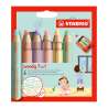 STABILO Buntstift, Wasserfarbe & Wachsmalkreide woody 3 in 1 6er Set Pastellfarben + Spitzer
