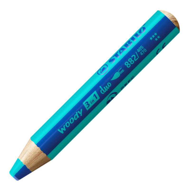 STABILO Buntstifte/Wachsmalstifte woody 3 in 1 duo Einzelstift ultramarinblau/türkis