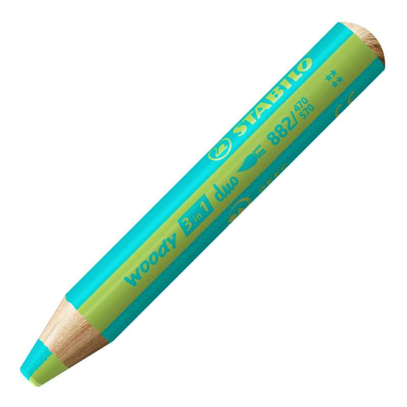 STABILO Buntstifte/Wachsmalstifte woody 3 in 1 duo Einzelstift türkis/hellgrün